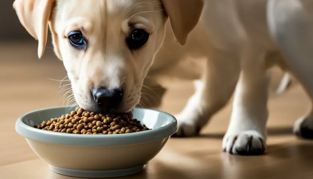 Labrador puppy eating